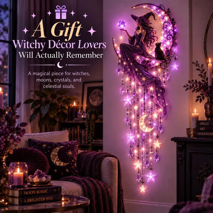 🌙✨ Witch Moon Starfall Wall Light – Celestial Hanging Decor with Purple Glow