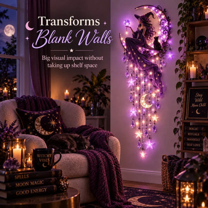 🌙✨ Witch Moon Starfall Wall Light – Celestial Hanging Decor with Purple Glow