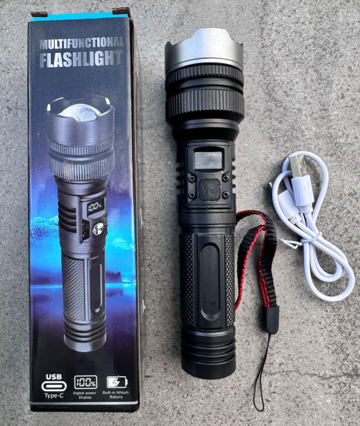 High-Power Rechargeable Zoom Flashlight with Digital Battery Display