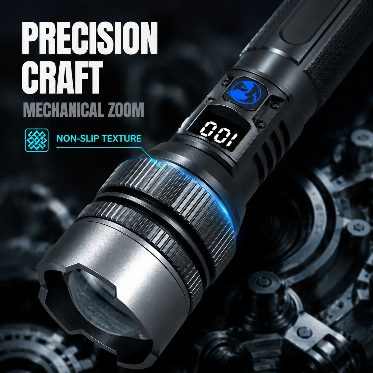 High-Power Rechargeable Zoom Flashlight with Digital Battery Display
