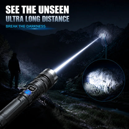 High-Power Rechargeable Zoom Flashlight with Digital Battery Display