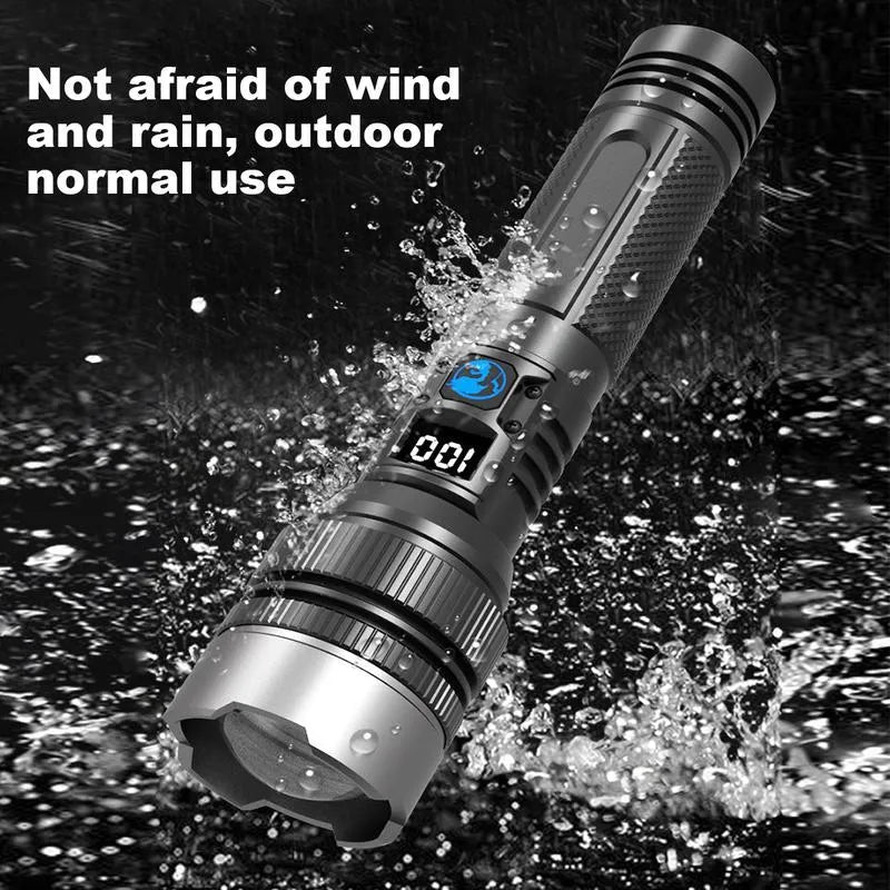 High-Power Rechargeable Zoom Flashlight with Digital Battery Display