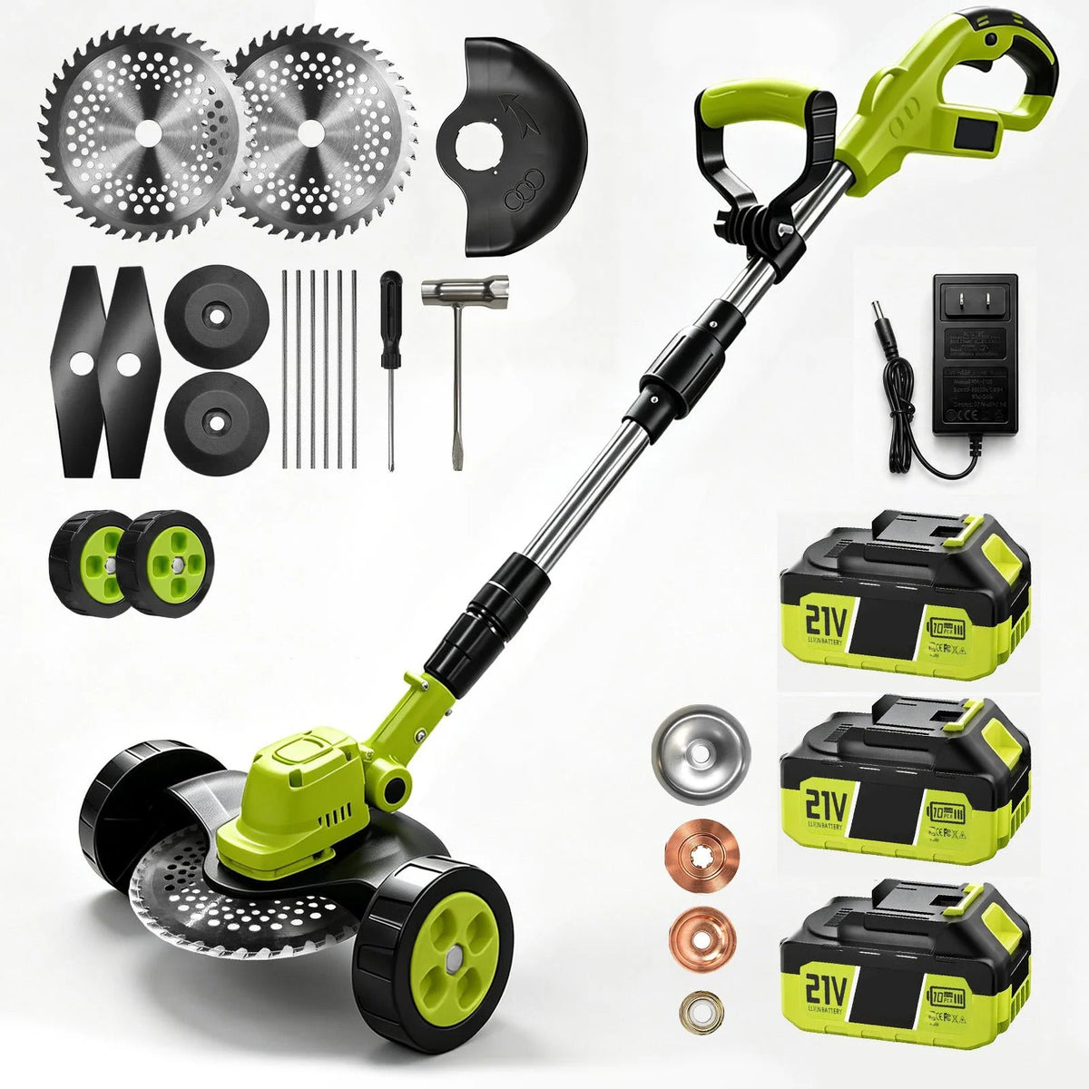 3-in-1 Cordless Lawn Mower, Grass Trimmer & Lawn Edger with 2×21V Batteries
