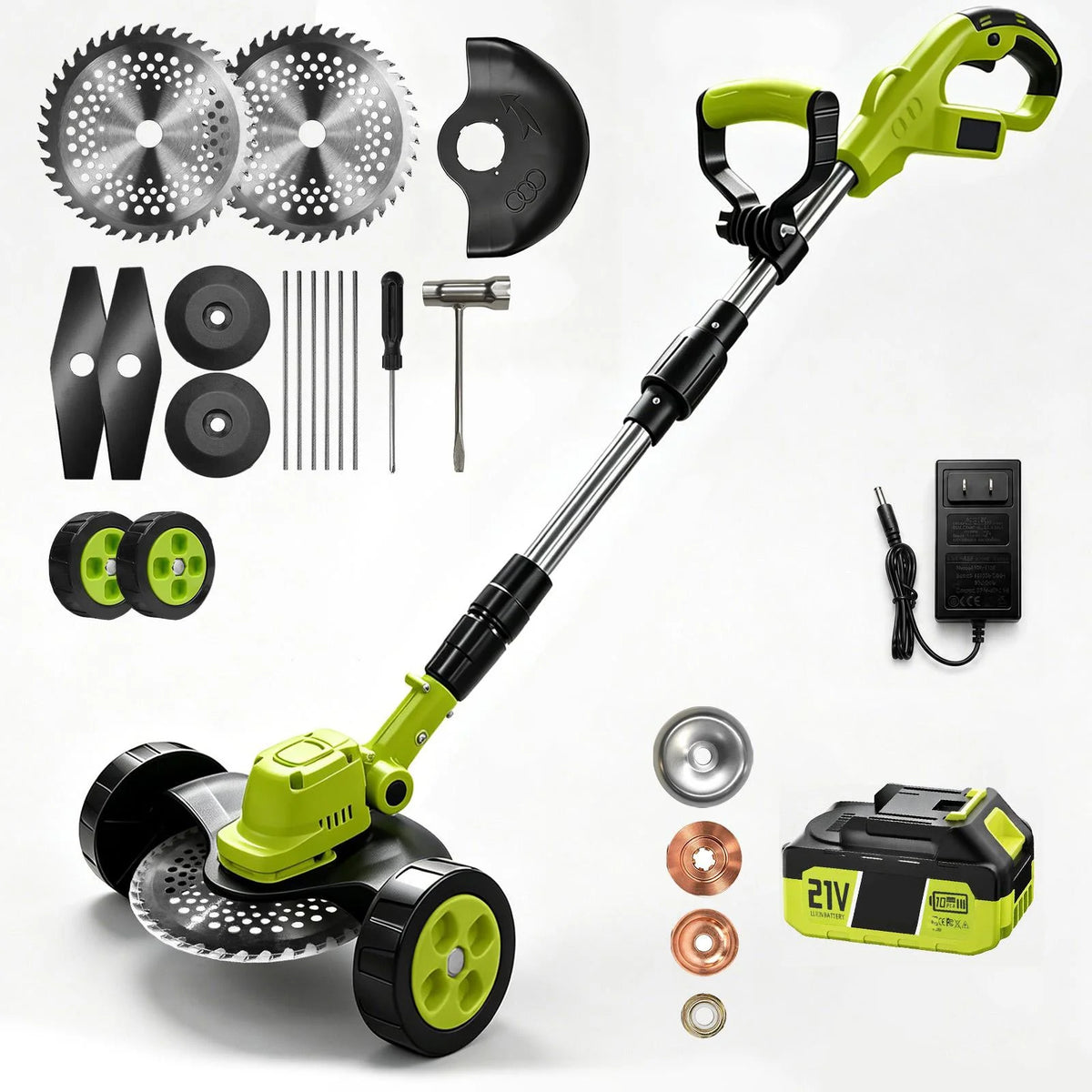 3-in-1 Cordless Lawn Mower, Grass Trimmer & Lawn Edger with 2×21V Batteries