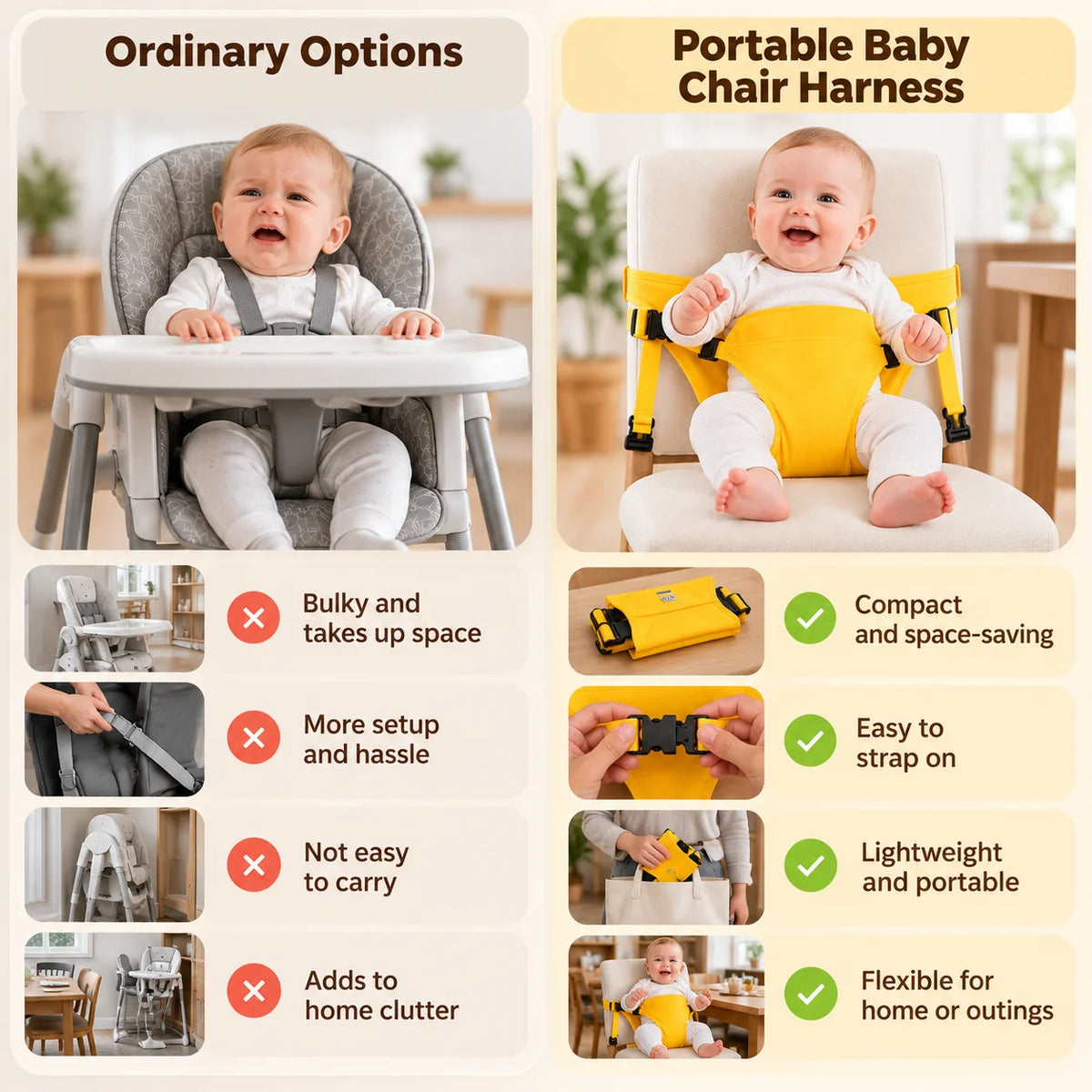 Portable Baby Chair Harness – Adjustable Foldable Baby Seat Belt for Dining & Travel