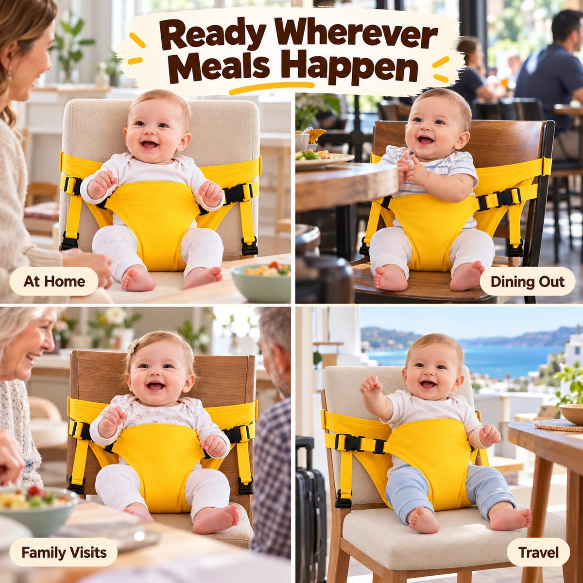 Portable Baby Chair Harness – Adjustable Foldable Baby Seat Belt for Dining & Travel