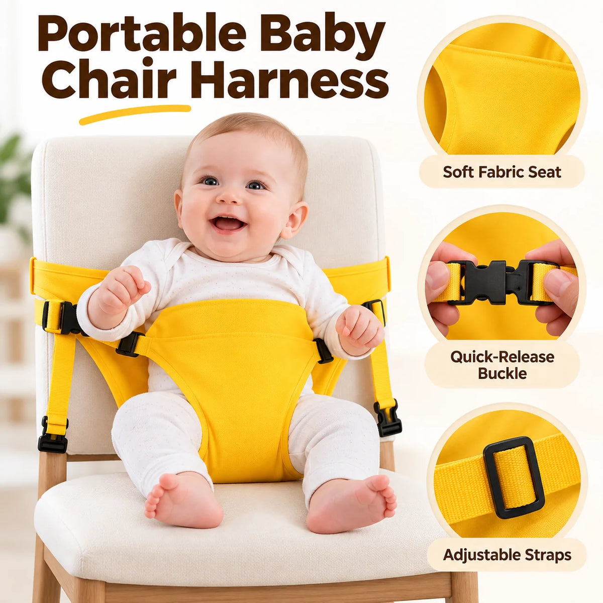 Portable Baby Chair Harness – Adjustable Foldable Baby Seat Belt for Dining & Travel