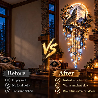 🐺🌕 Wolf Howling Moon Starfall Wall Light – Bring the Wild Home