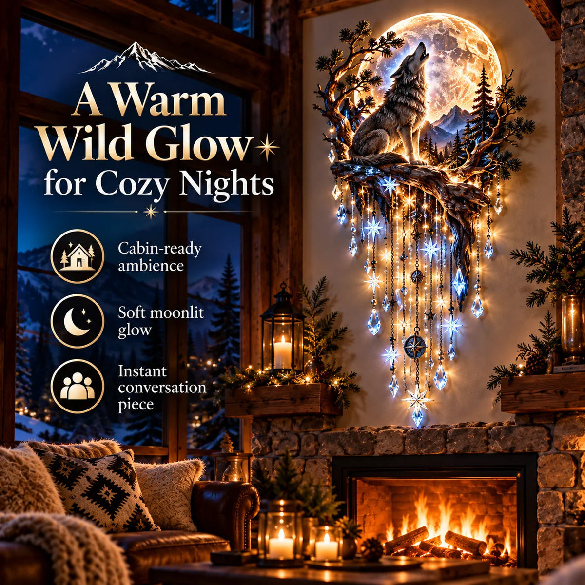 🐺🌕 Wolf Howling Moon Starfall Wall Light – Bring the Wild Home