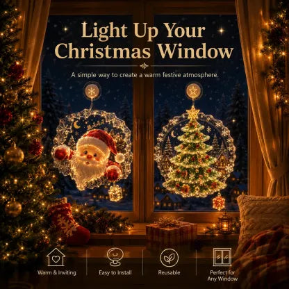 ✈️Last Day 50% OFF✨🎄Lighted Christmas Window Decoration with Suction Cup | Warm LED Window Light with Double-Layer Design & Multiple Festive Styles ✨