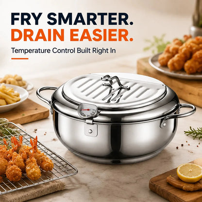 🍗 Free Shopping 🏆 304 Stainless Steel Stovetop Deep Fryer Pot – With Thermometer 🍟