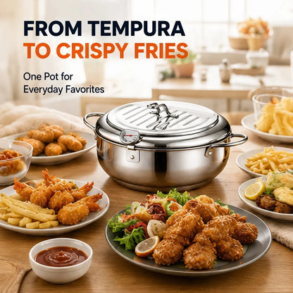 🍗 Free Shopping 🏆 304 Stainless Steel Stovetop Deep Fryer Pot – With Thermometer 🍟