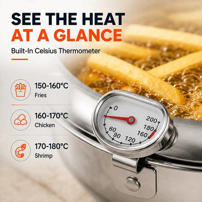 🍗 Free Shopping 🏆 304 Stainless Steel Stovetop Deep Fryer Pot – With Thermometer 🍟