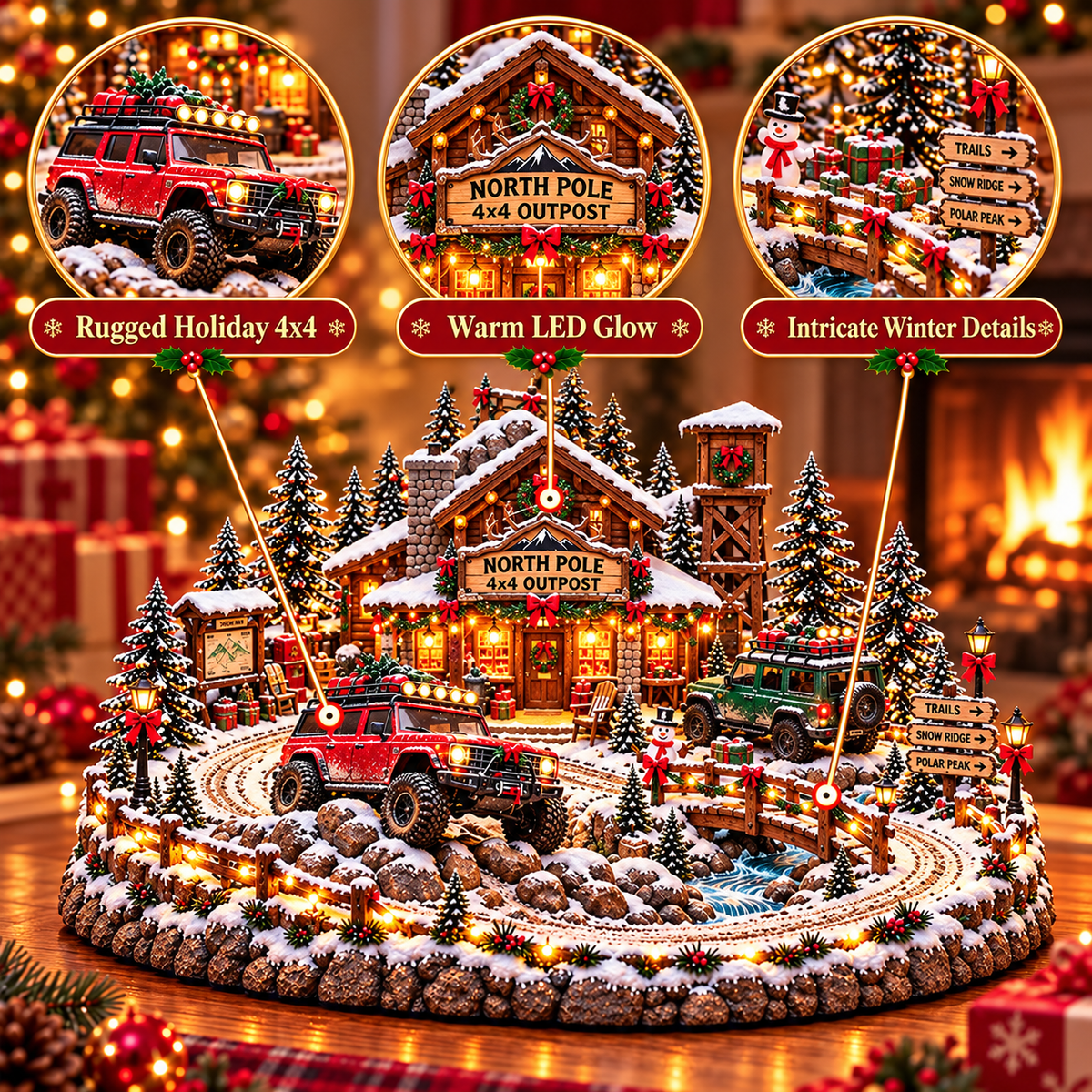 🚗🎄 Christmas Classic Gas Station Village –4 Holiday Vehicle Scenes