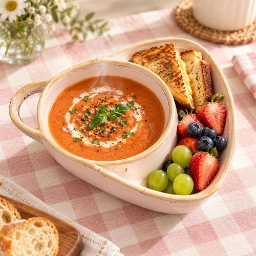 2-in-1 Ceramic Soup Bowl with Dual Compartments – Soup & Snacks Serving Dish