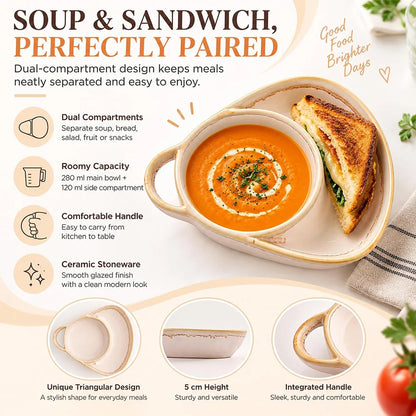 2-in-1 Ceramic Soup Bowl with Dual Compartments – Soup & Snacks Serving Dish