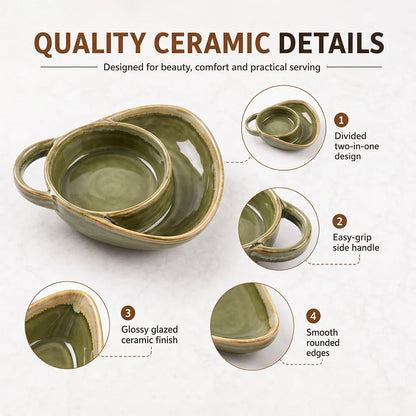 2-in-1 Ceramic Soup Bowl with Dual Compartments – Soup & Snacks Serving Dish
