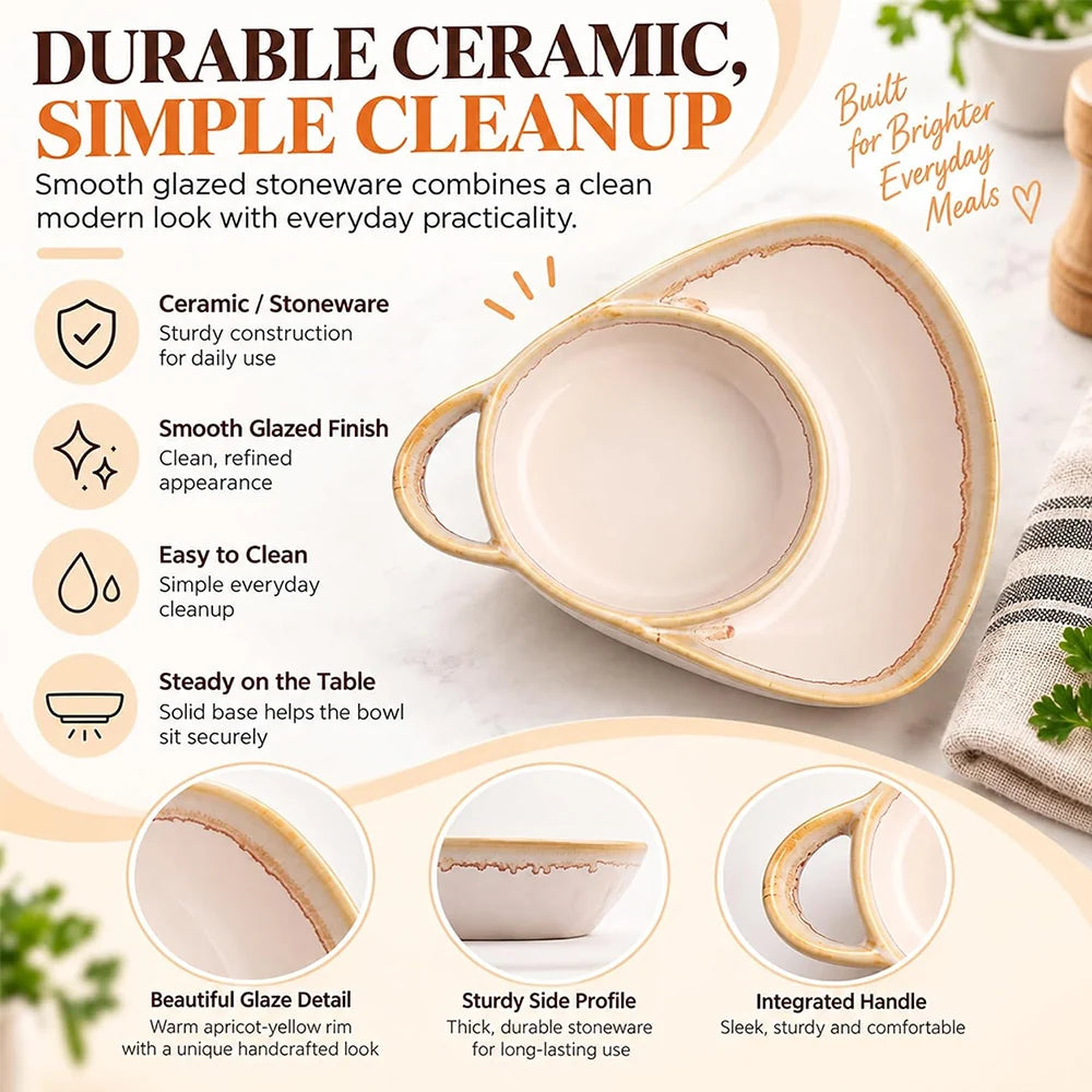 2-in-1 Ceramic Soup Bowl with Dual Compartments – Soup & Snacks Serving Dish