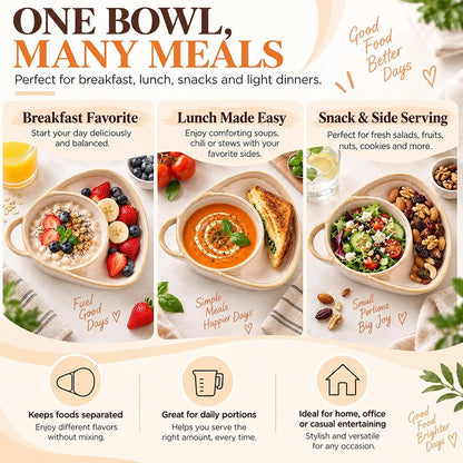2-in-1 Ceramic Soup Bowl with Dual Compartments – Soup & Snacks Serving Dish