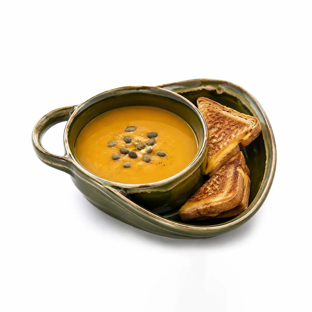 2-in-1 Ceramic Soup Bowl with Dual Compartments – Soup & Snacks Serving Dish