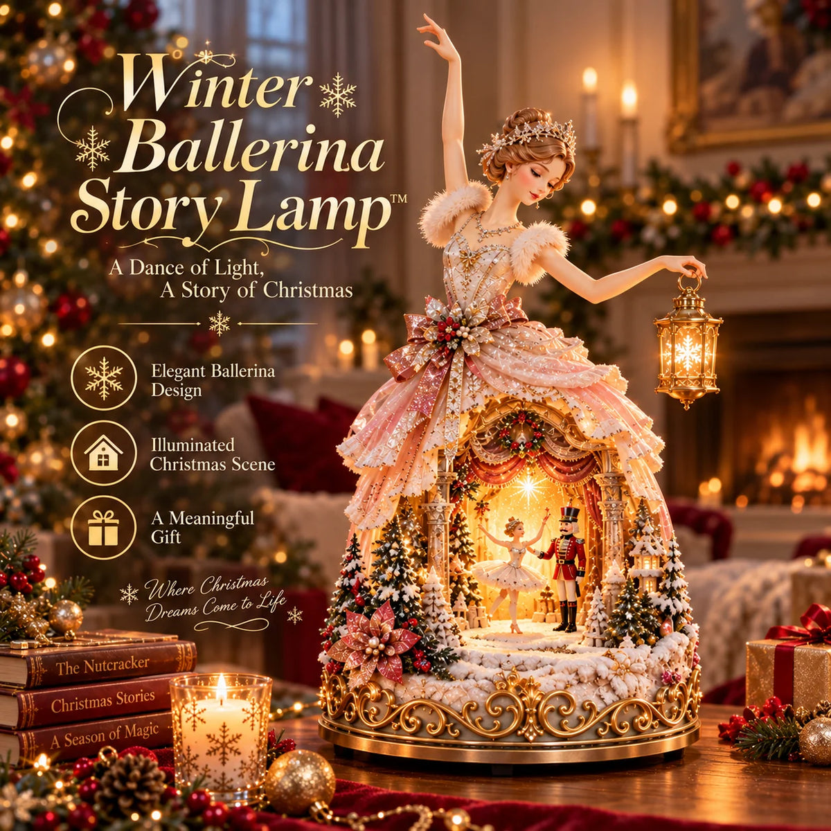 🔥LAST DAY 49% OFF 🩰  Winter Ballerina Story Lamp – Lighted Nutcracker Christmas Tabletop Decor