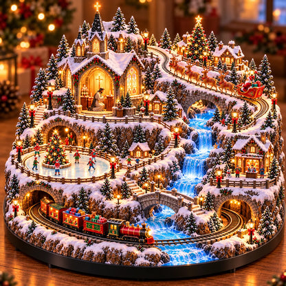 🔥 LAST DAY 49% OFF 🔥 Lighted Animated Christmas Village with Train, Reindeer Sleigh & Waterfall ✨