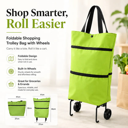 Foldable Grocery Shopping Bag with Wheels – Reusable Rolling Shopping Tote