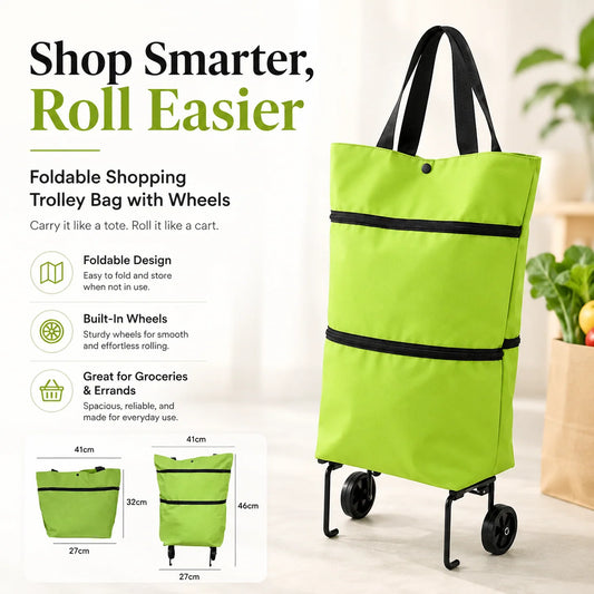 Foldable Grocery Shopping Bag with Wheels – Reusable Rolling Shopping Tote