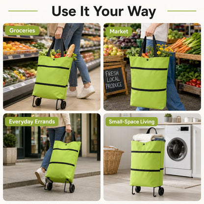 Foldable Grocery Shopping Bag with Wheels – Reusable Rolling Shopping Tote