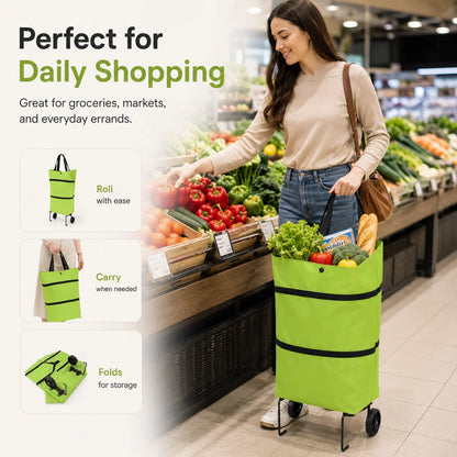 Foldable Grocery Shopping Bag with Wheels – Reusable Rolling Shopping Tote