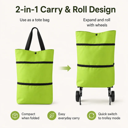 Foldable Grocery Shopping Bag with Wheels – Reusable Rolling Shopping Tote