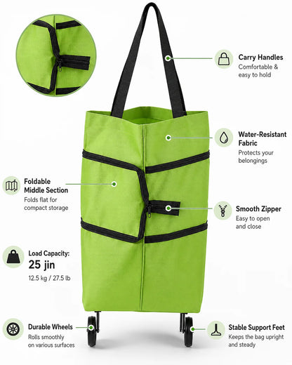 Foldable Grocery Shopping Bag with Wheels – Reusable Rolling Shopping Tote