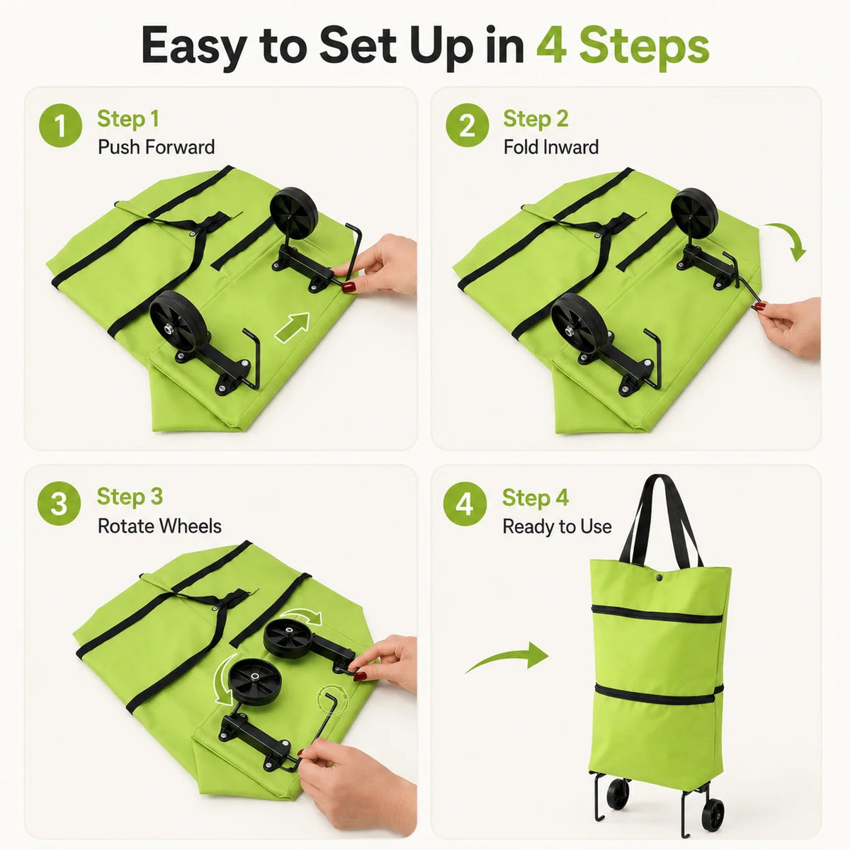Foldable Grocery Shopping Bag with Wheels – Reusable Rolling Shopping Tote