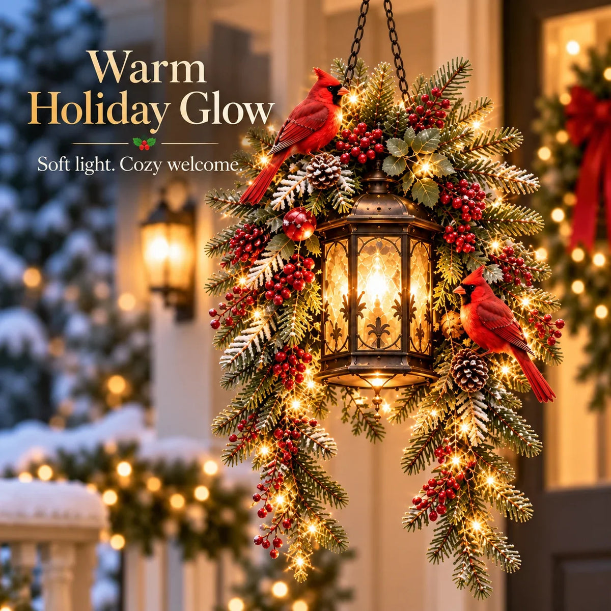 🎄 Christmas Porch Glow – Pre-lit Holiday Lantern & Evergreen Decor | 3 Festive Styles