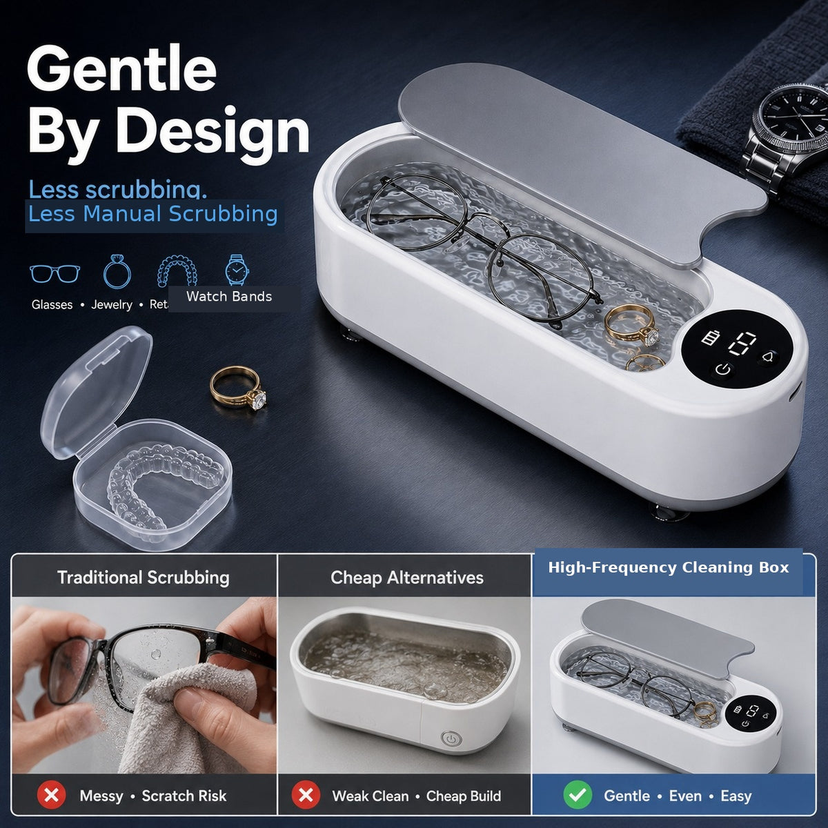 ✨ High-Frequency Cleaning Box for Glasses, Jewelry & Retainers