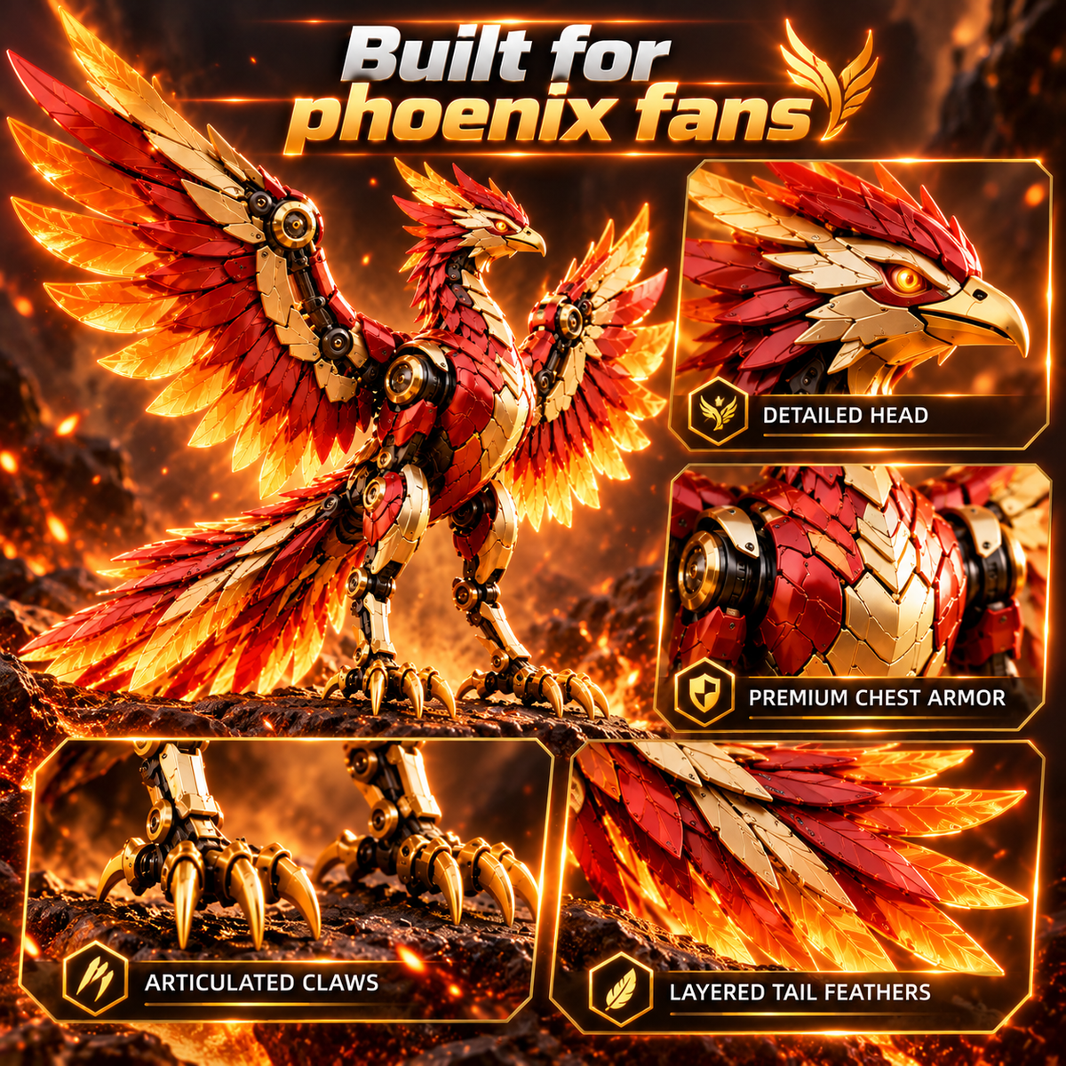 🐦‍🔥 Transforming Mechanical Phoenix Egg – 2-in-1 Winged Fantasy Creature Figure ✨