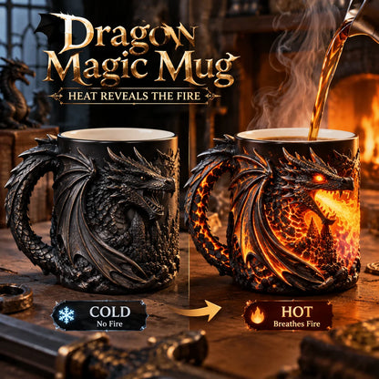 🐉🔥 Dragonfire Heat-Reveal Magic Mug – Color Changing 3D Dragon Coffee Cup
