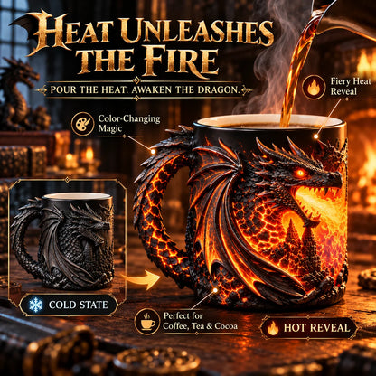 🐉🔥 Dragonfire Heat-Reveal Magic Mug – Color Changing 3D Dragon Coffee Cup