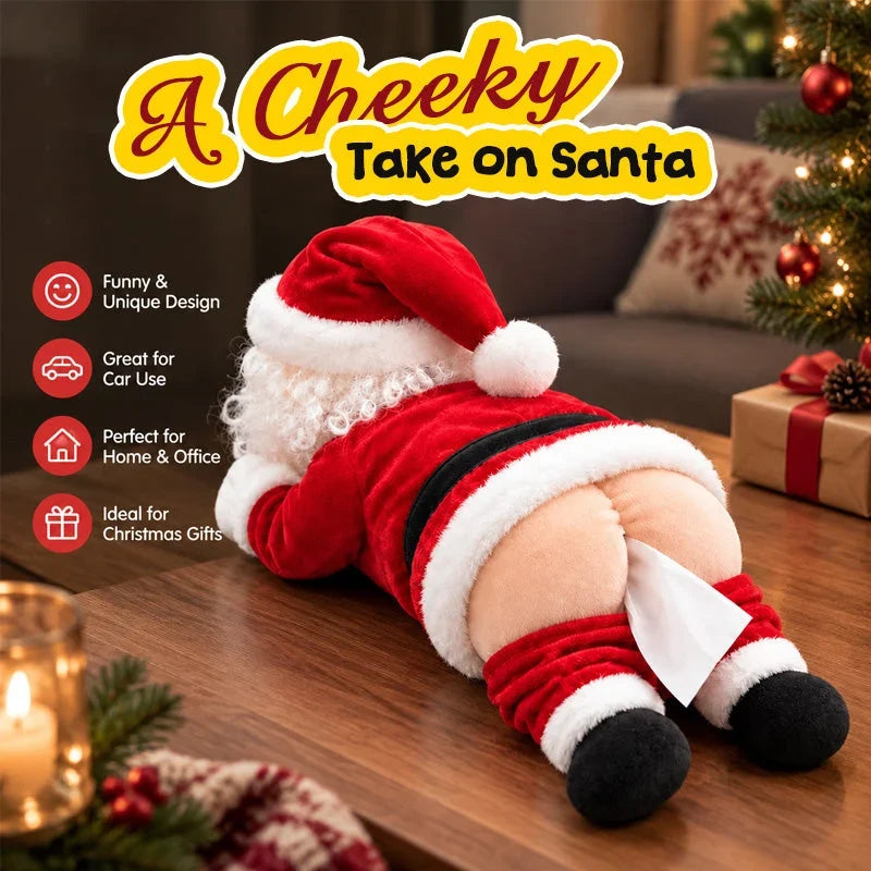 🎅 Funny Santa Butt Tissue Box Holder – Hilarious Christmas Plush Decor & Novelty Gift