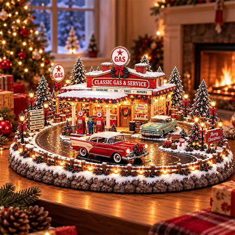 🔥Last Day 49% OFF🔥🚗🎄 Christmas Classic Gas Station Village™ – Lighted Vintage American Gas Station with Classic Cars