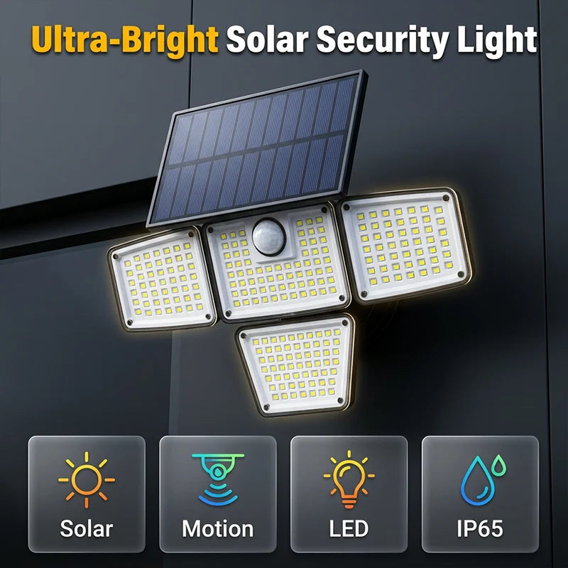 📢📢Letzter Tag – 50 % Rabatt!! ☀️💡 Solar-powered outdoor wall light with 3 heads – motion detector for garden, yard & garage
