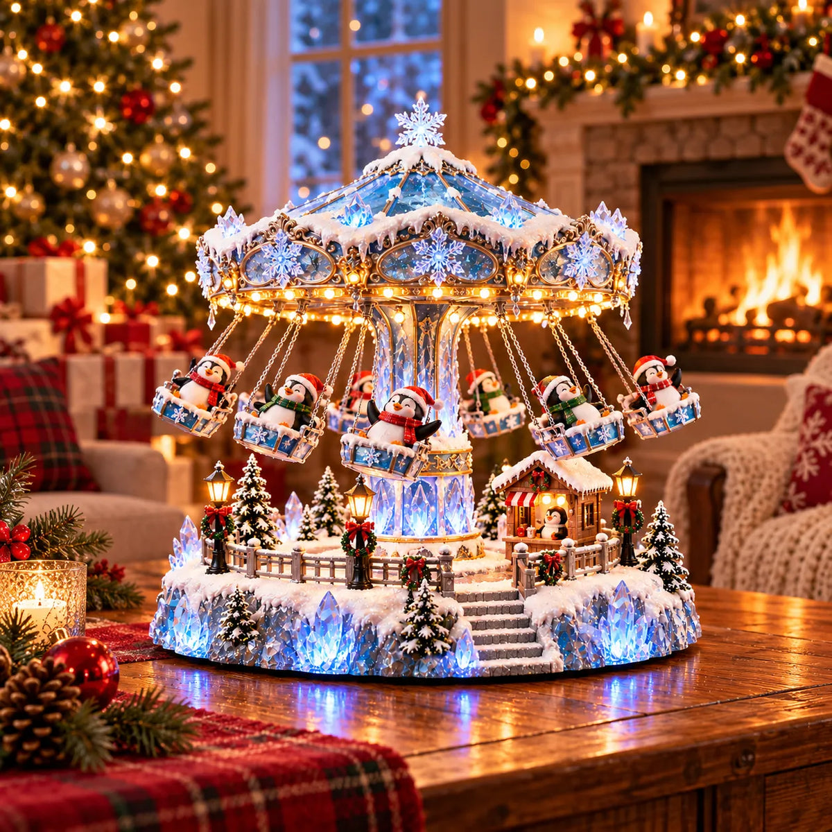 🎄 Christmas Sale 50% Off! 🐧 Penguin Winter Swing Carnival – Light-up Rotating Christmas Decoration ❄️✨