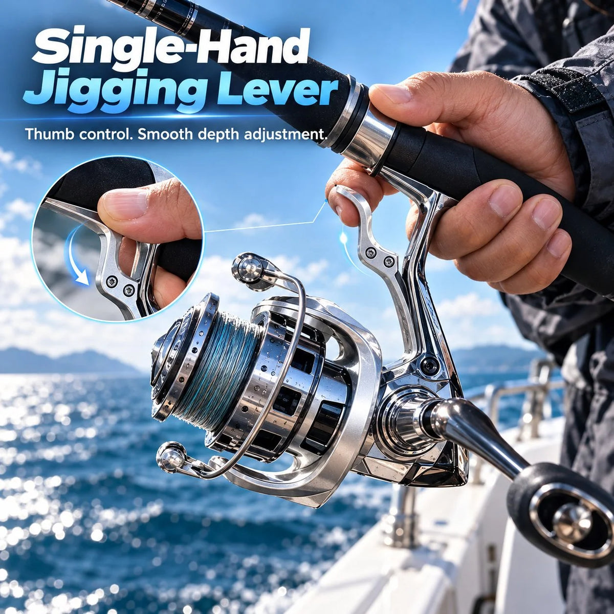 🎣 Single-Hand Jigging Fishing Reel with Thumb Control Lever
