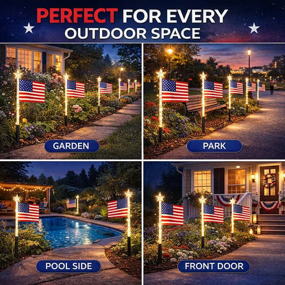 ☀️8-in-1 Solar American Flag Garden Stakes✨ IP65 Weatherproof & Auto-On Patriotic Decor
