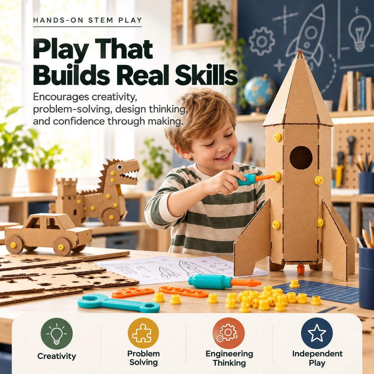 🛠️✨ Kids' DIY Cardboard Building Tool Kit – Creative Construction & Reusable Connectors