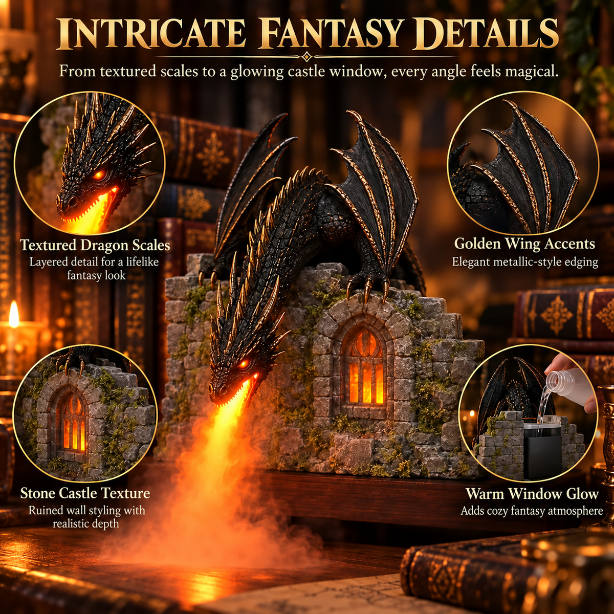 🔥🐉 Dragonfire Mist Humidifier – Glowing Fantasy Castle Decor