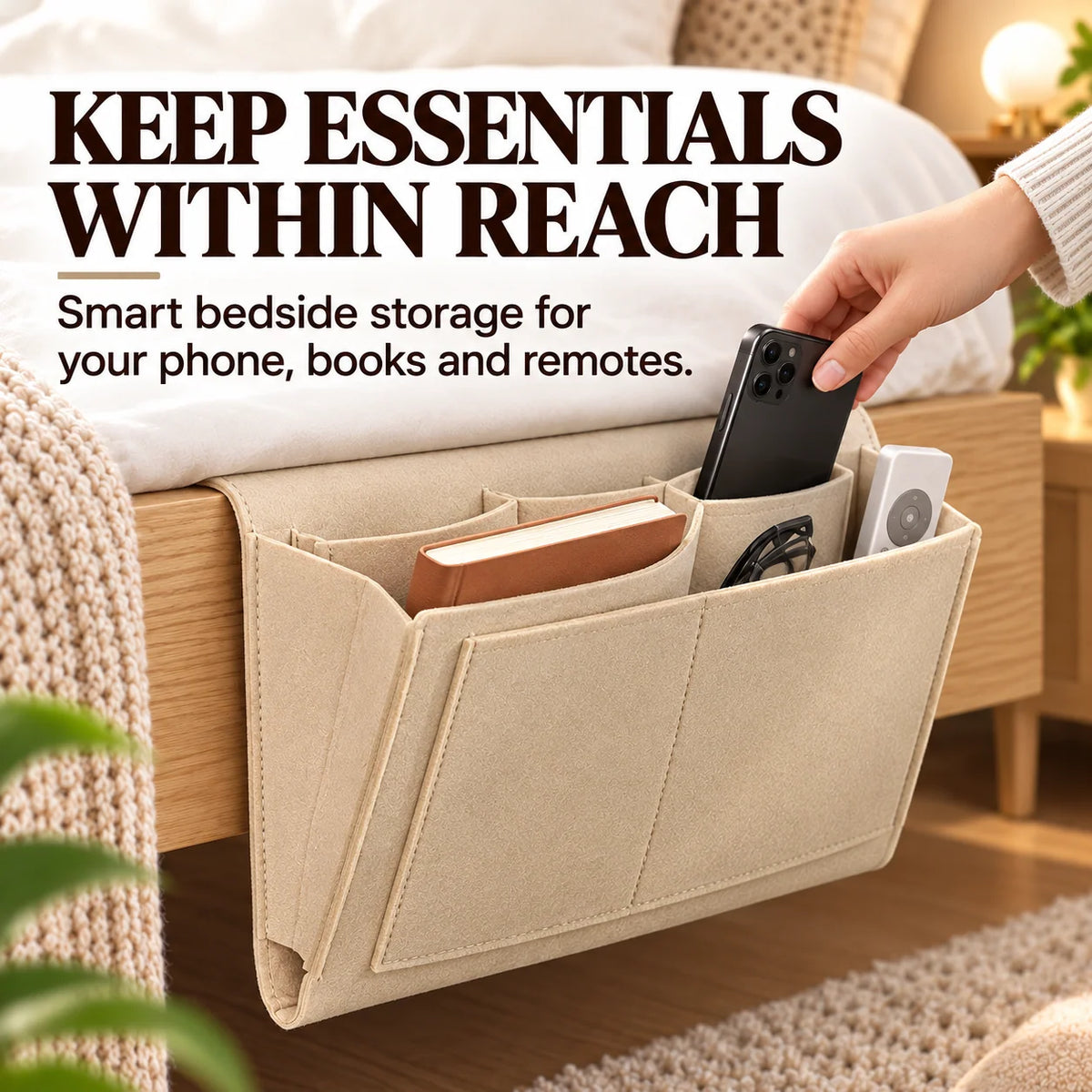 🛏️ Bedside Hanging Organizer – Multi-Pocket Storage Caddy for Bed & Sofa