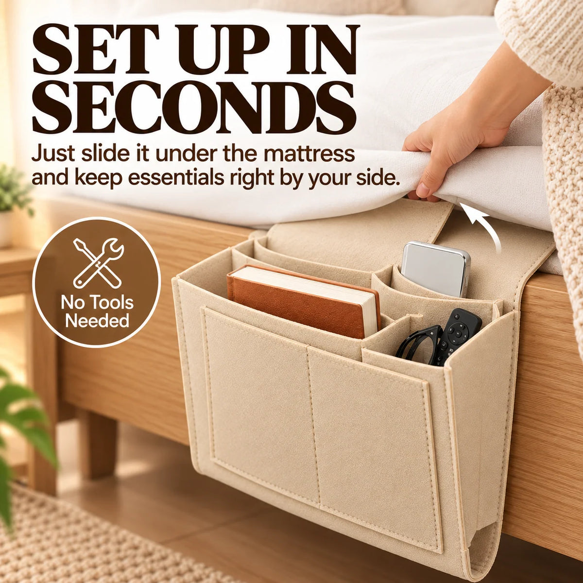 🛏️ Bedside Hanging Organizer – Multi-Pocket Storage Caddy for Bed & Sofa