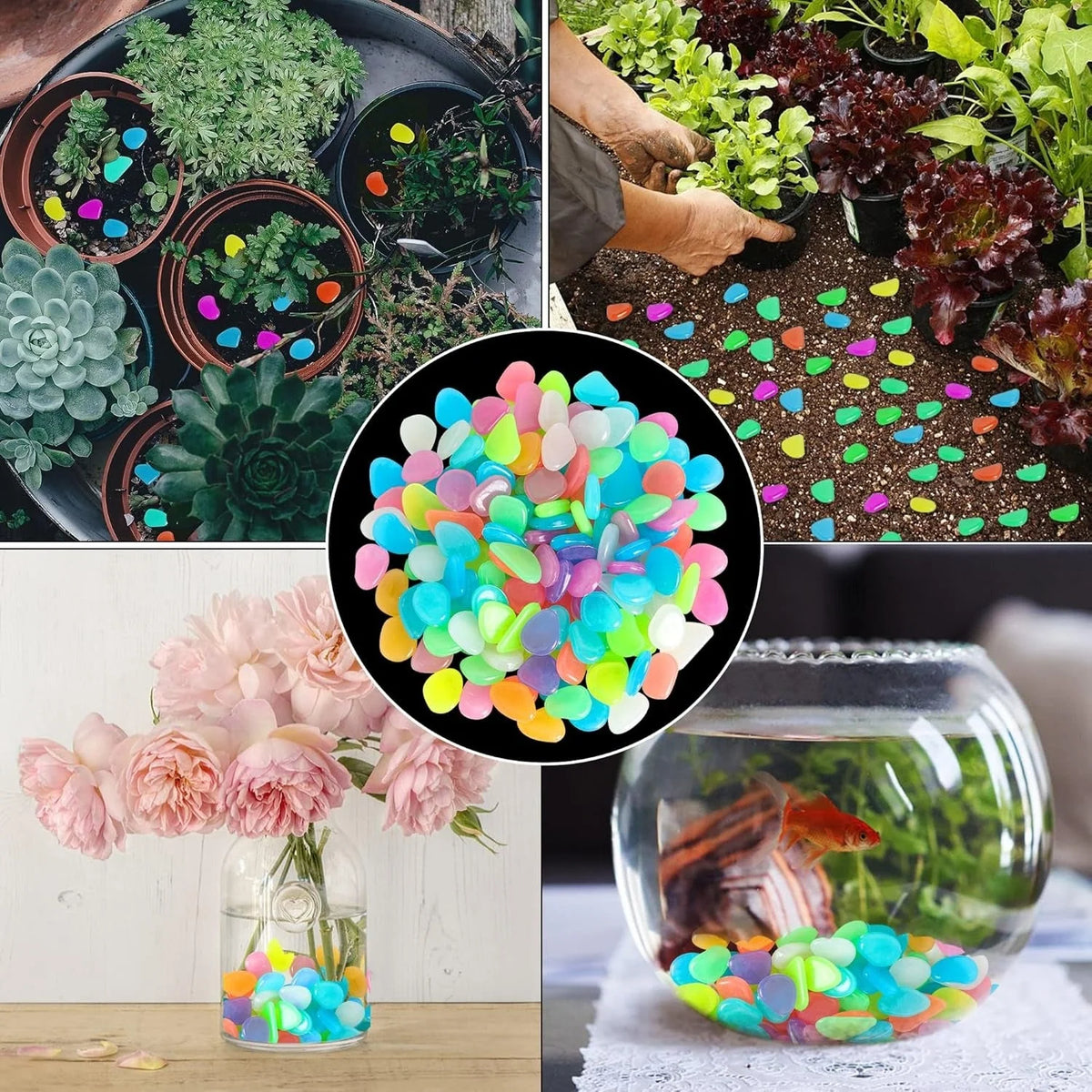 🌈Colorful Glow-in-the-Dark Garden Stones – Luminous Pebbles for Outdoor Decor