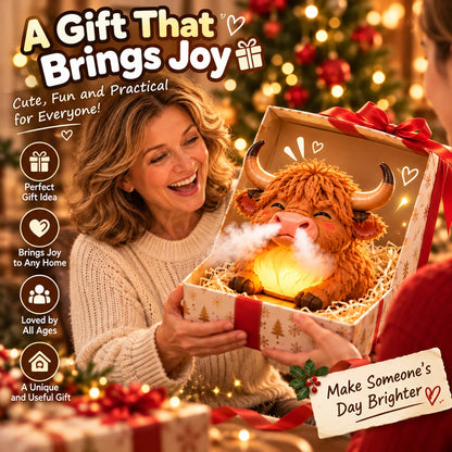 🐮 Highland Cow Huff – Tap-to-Puff Humidifier & Colorful Night Light ✨🎁